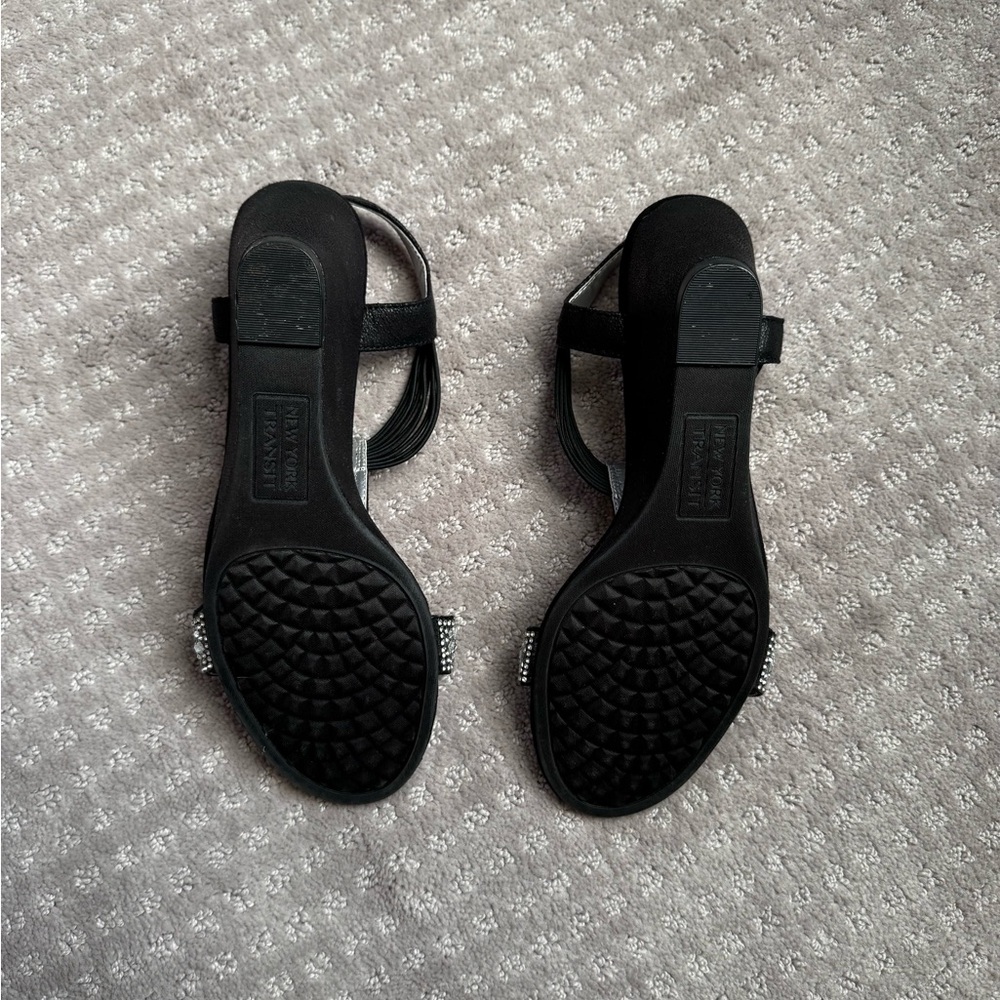 New York Transit Black and Silver Rhinestone Wedges - Picture 4 of 7